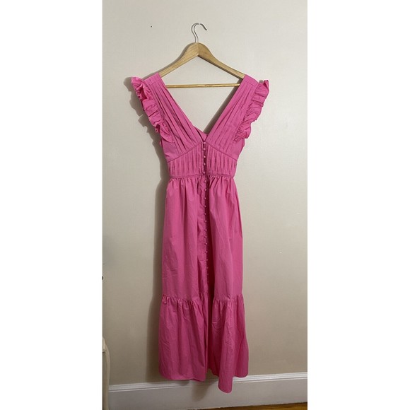 O.P.T one pretty time x revolve women's pink poplin midi ruffle dress NWT sz XS - Picture 5 of 8